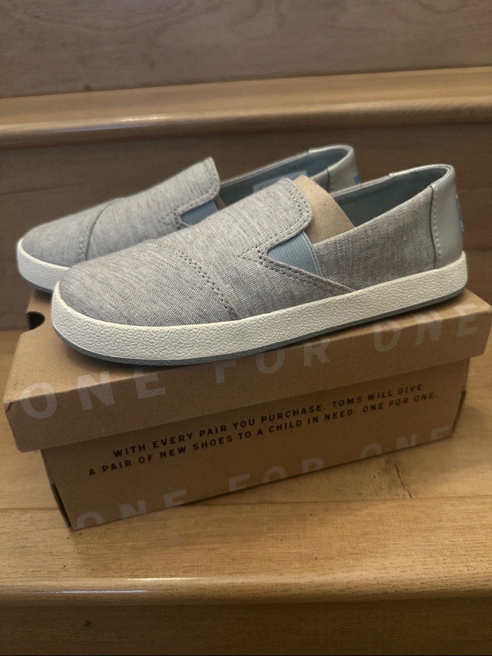 Toms Kids Slip-On Sneakers in Light Gray and Cream Accent